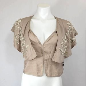 Line & Dot Revolve  NWT Beaded Tan flutter top